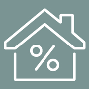 symbol of a house with a percentage sign indicating mortgage rates or home financing benefits for buyers 2 options for savings