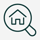 magnifying glass with a house icon symbolizing home search and property listings